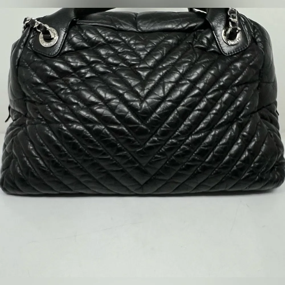 Chanel Soft Bowling Bag Chevron Aged Claf Skin Large Bag